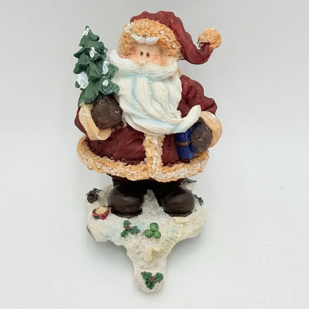 Vintage Santa Claus Stocking Holder Resin Mantel Hook Christmas Decor 8